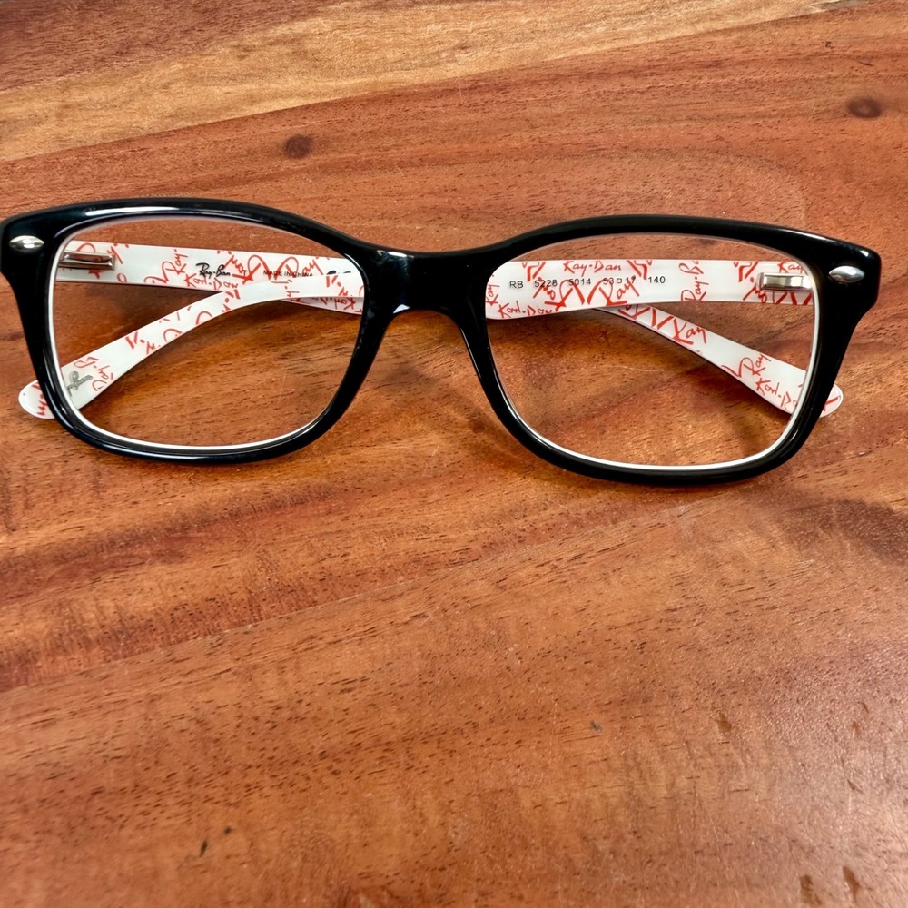 Ray-Ban Black w/White Red Logo Print‎ Rectangular Eyeglass Frame Only No Lenses